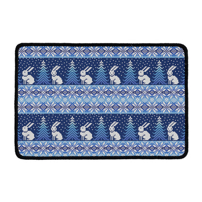 Snow Rabbit Knitted Pattern Print Kitchen Mat