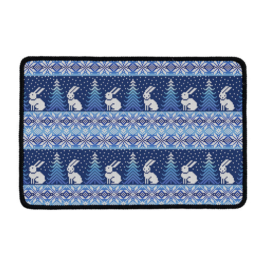 Snow Rabbit Knitted Pattern Print Kitchen Mat