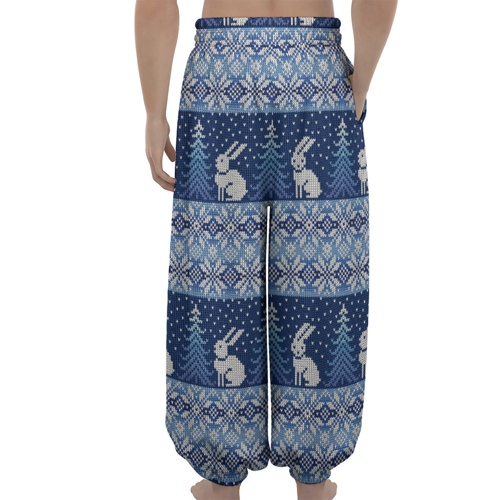 Snow Rabbit Knitted Pattern Print Lantern Pants