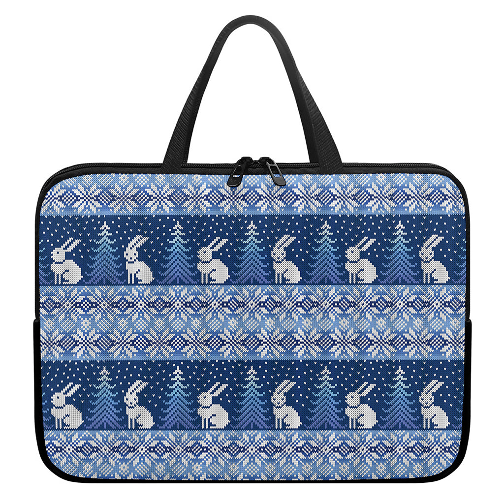 Snow Rabbit Knitted Pattern Print Laptop Sleeve With Handle