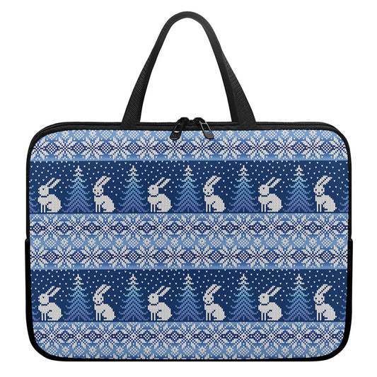 Snow Rabbit Knitted Pattern Print Laptop Sleeve With Handle