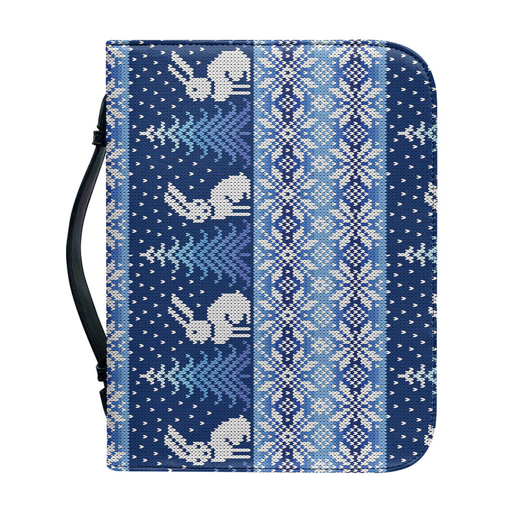 Snow Rabbit Knitted Pattern Print Leather Bible Cover