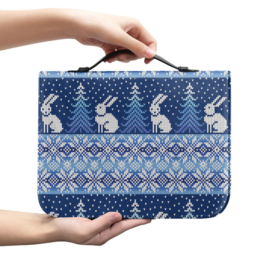 Snow Rabbit Knitted Pattern Print Leather Bible Cover