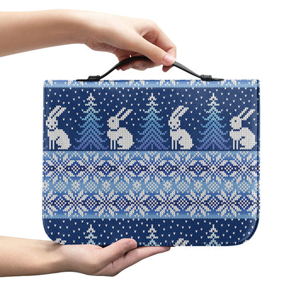 Snow Rabbit Knitted Pattern Print Leather Bible Cover