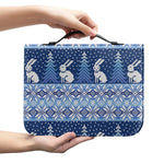 Snow Rabbit Knitted Pattern Print Leather Bible Cover