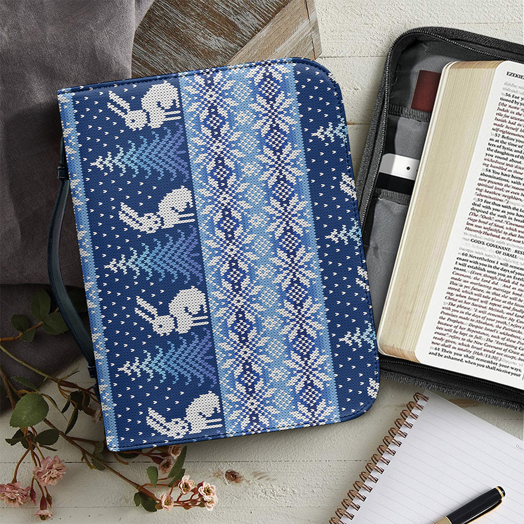 Snow Rabbit Knitted Pattern Print Leather Bible Cover
