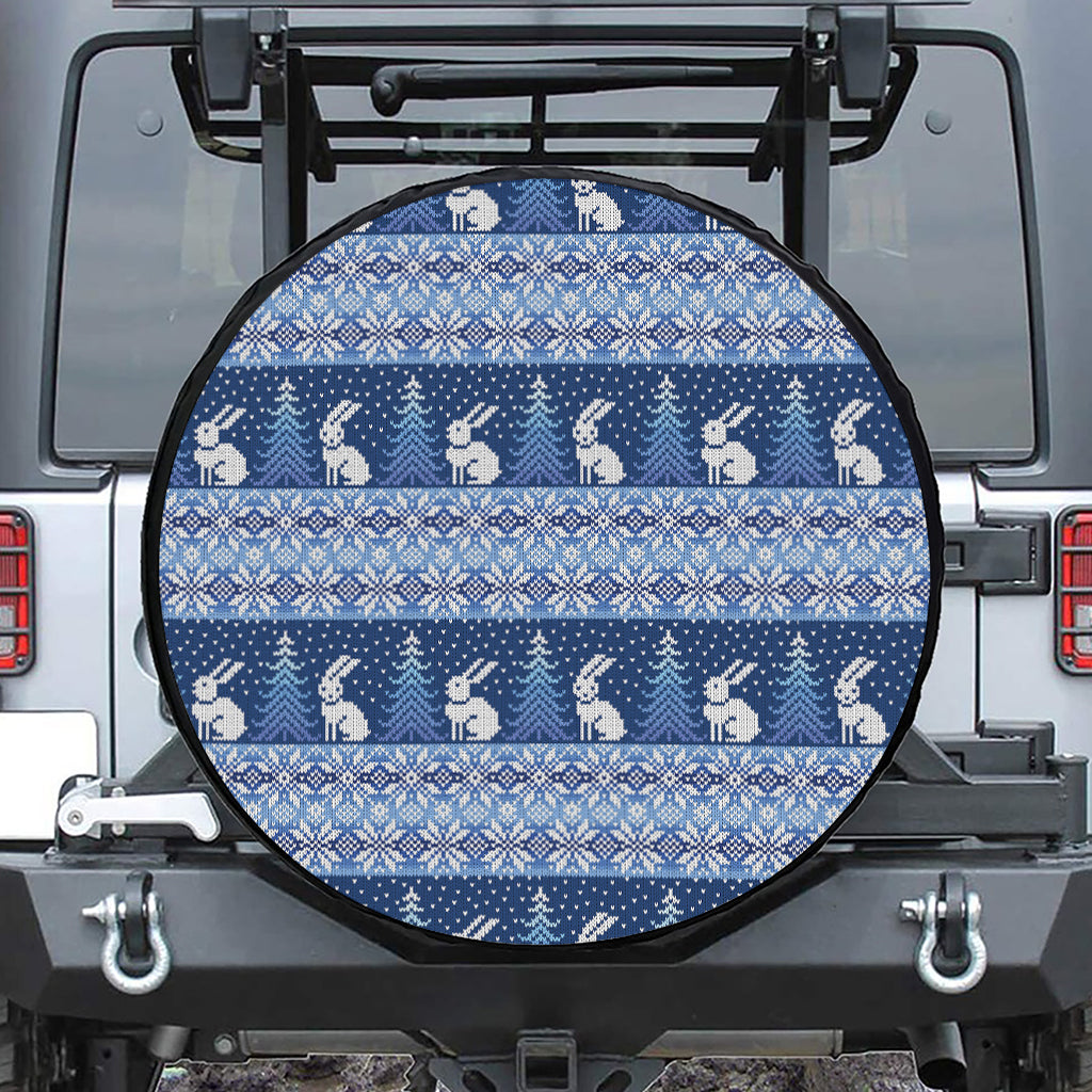 Snow Rabbit Knitted Pattern Print Leather Spare Tire Cover