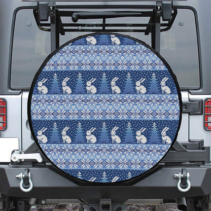 Snow Rabbit Knitted Pattern Print Leather Spare Tire Cover