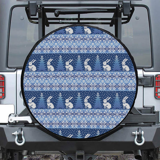 Snow Rabbit Knitted Pattern Print Leather Spare Tire Cover