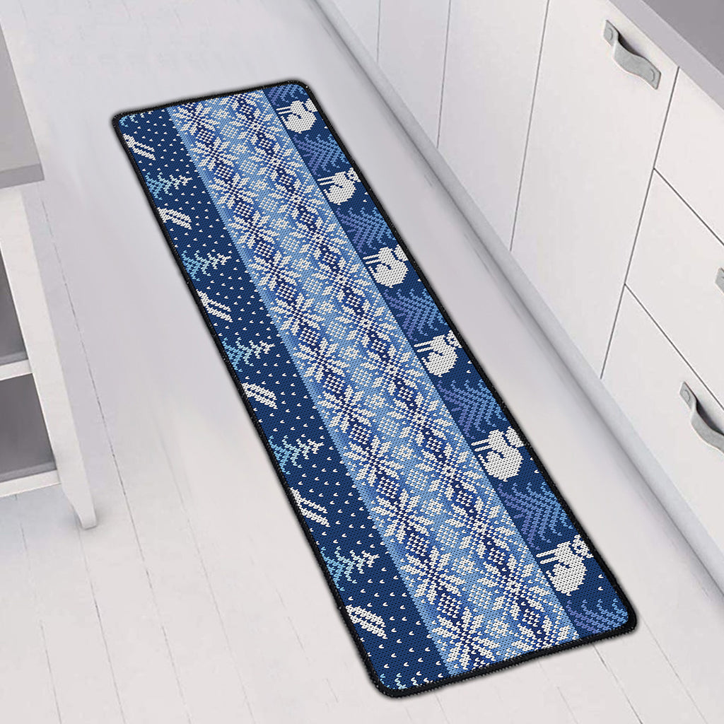 Snow Rabbit Knitted Pattern Print Long Kitchen Mat