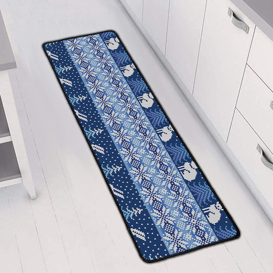 Snow Rabbit Knitted Pattern Print Long Kitchen Mat