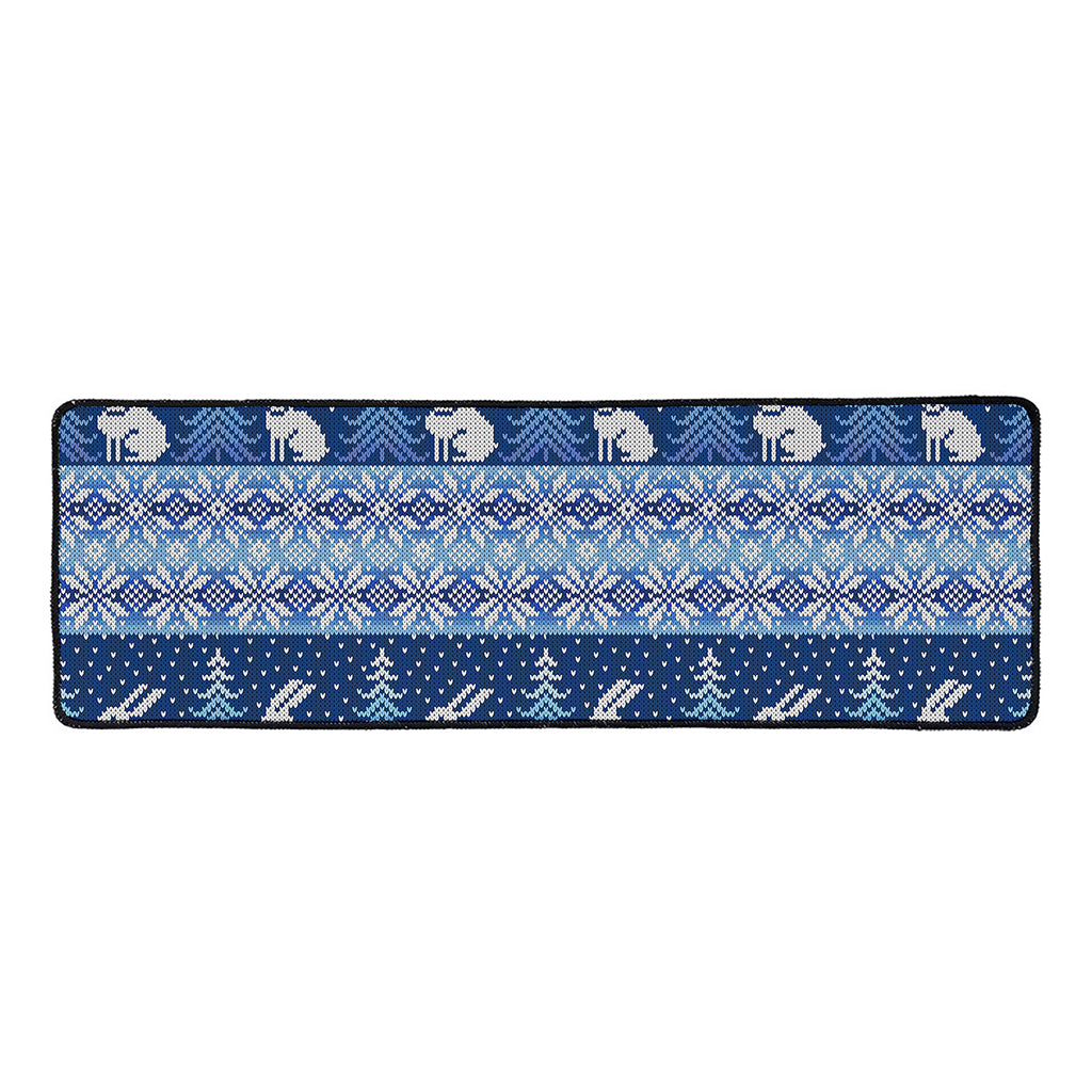 Snow Rabbit Knitted Pattern Print Long Kitchen Mat