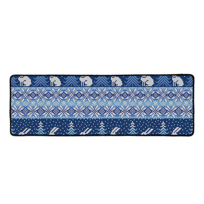 Snow Rabbit Knitted Pattern Print Long Kitchen Mat