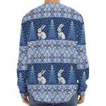 Snow Rabbit Knitted Pattern Print Long Sleeve Baseball Jersey