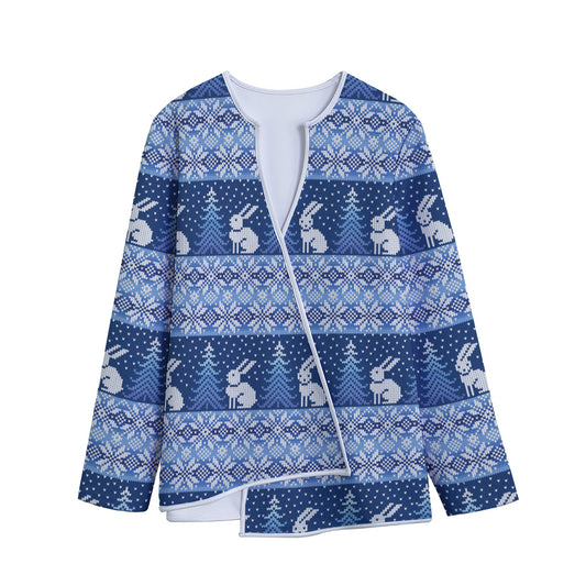 Snow Rabbit Knitted Pattern Print Long Sleeve Short Coat