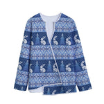 Snow Rabbit Knitted Pattern Print Long Sleeve Short Coat