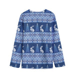 Snow Rabbit Knitted Pattern Print Long Sleeve Short Coat
