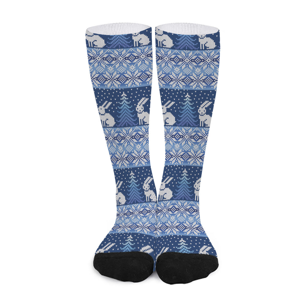 Snow Rabbit Knitted Pattern Print Long Socks