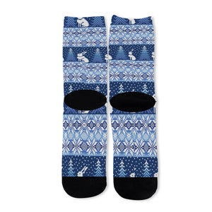 Snow Rabbit Knitted Pattern Print Long Socks