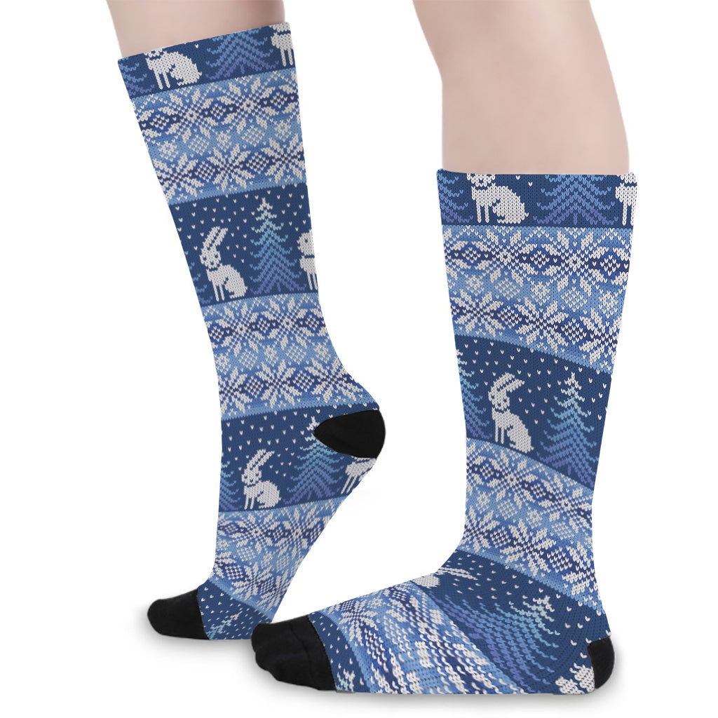 Snow Rabbit Knitted Pattern Print Long Socks