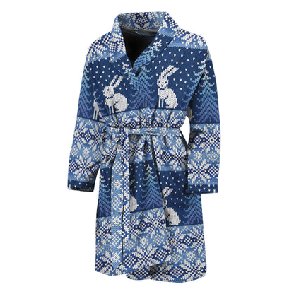 Snow Rabbit Knitted Pattern Print Men's Bathrobe