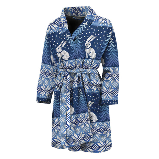 Snow Rabbit Knitted Pattern Print Men's Bathrobe