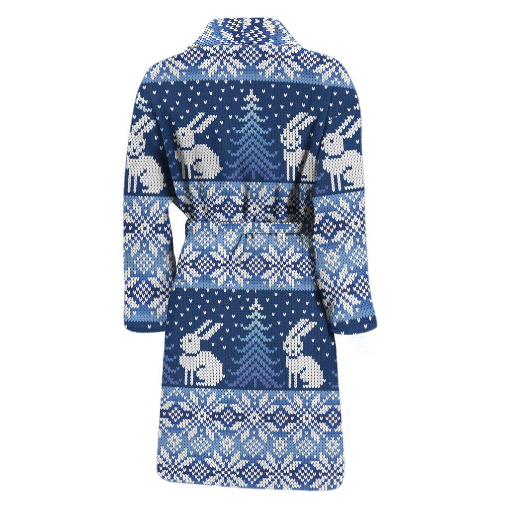Snow Rabbit Knitted Pattern Print Men's Bathrobe