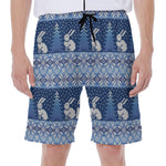 Snow Rabbit Knitted Pattern Print Men's Beach Shorts