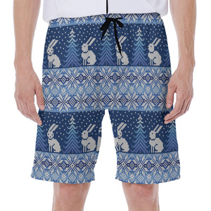 Snow Rabbit Knitted Pattern Print Men's Beach Shorts