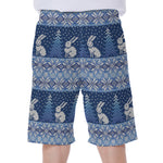 Snow Rabbit Knitted Pattern Print Men's Beach Shorts