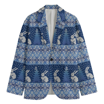 Snow Rabbit Knitted Pattern Print Men's Blazer