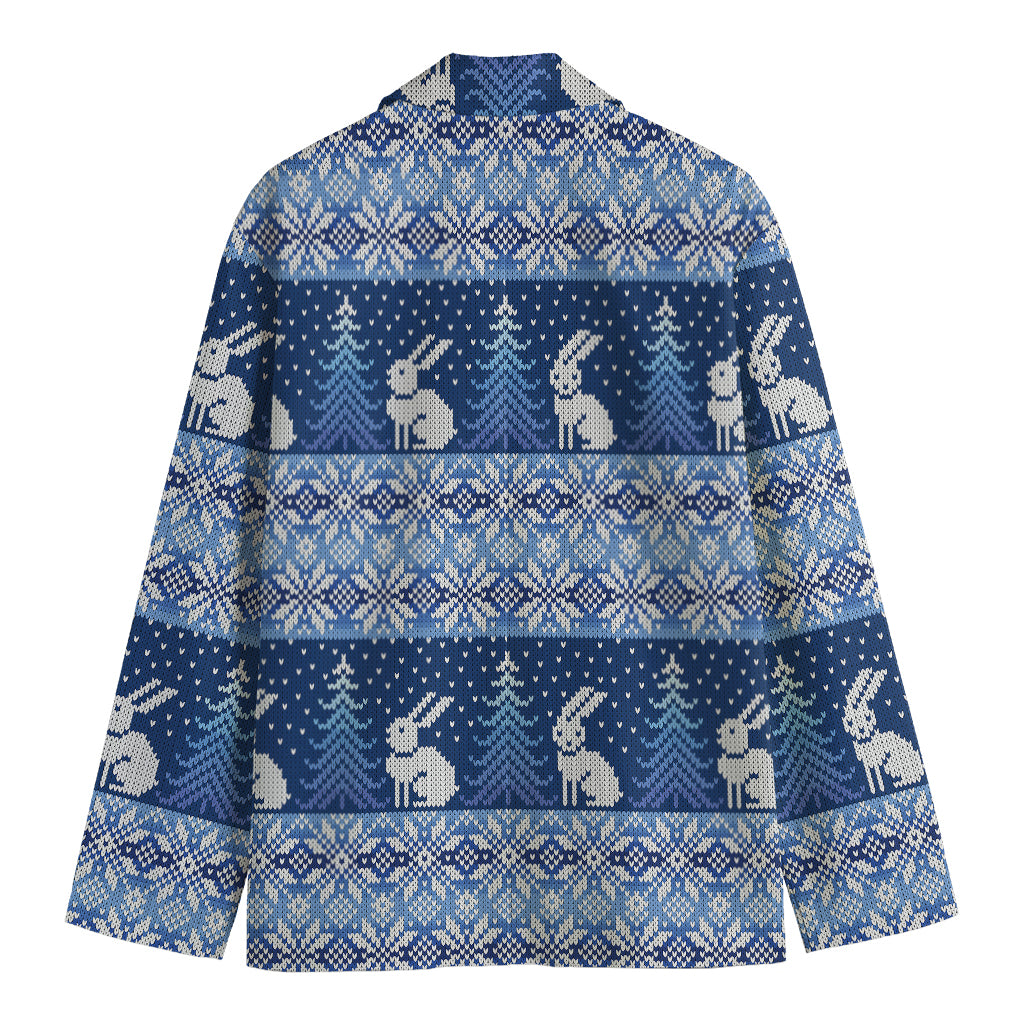 Snow Rabbit Knitted Pattern Print Men's Blazer