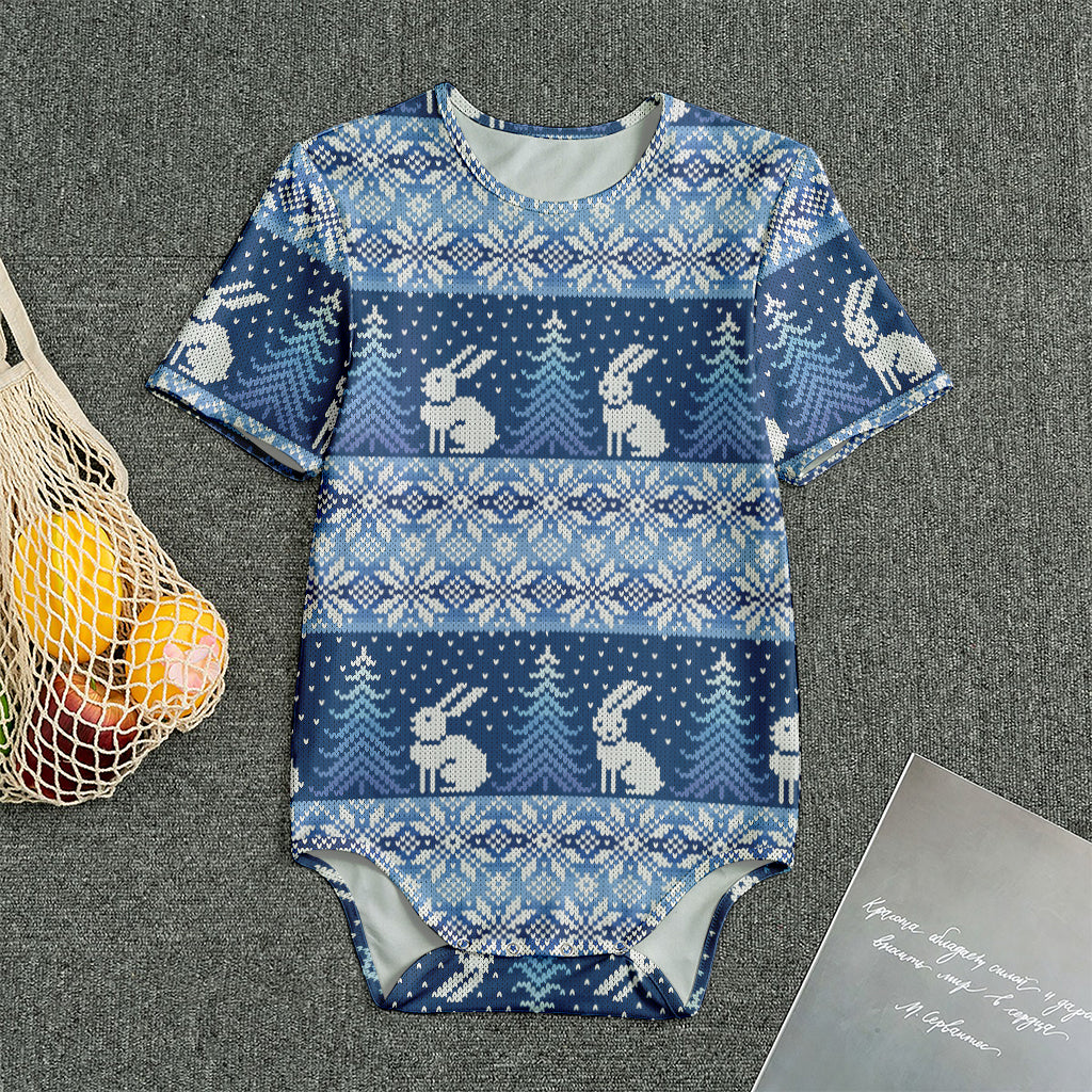 Snow Rabbit Knitted Pattern Print Men's Bodysuit