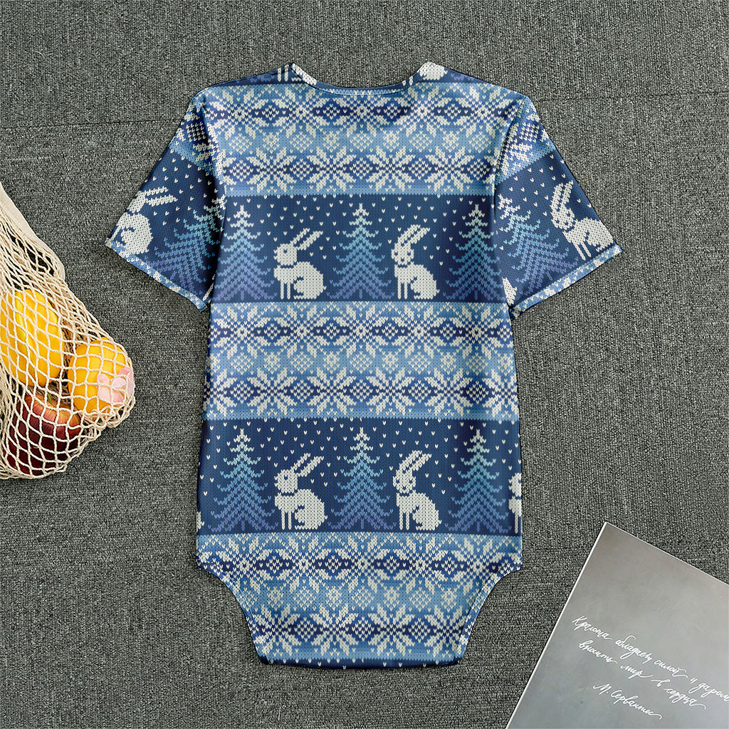 Snow Rabbit Knitted Pattern Print Men's Bodysuit