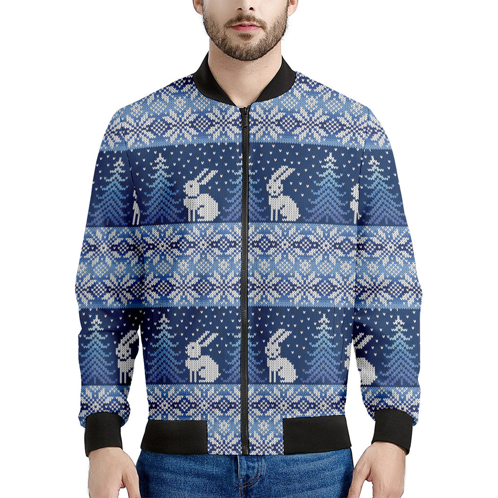 Snow Rabbit Knitted Pattern Print Men's Bomber Jacket