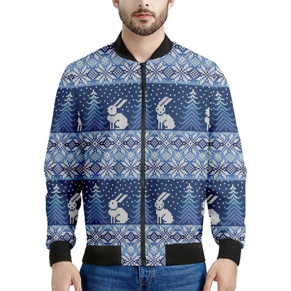 Snow Rabbit Knitted Pattern Print Men's Bomber Jacket
