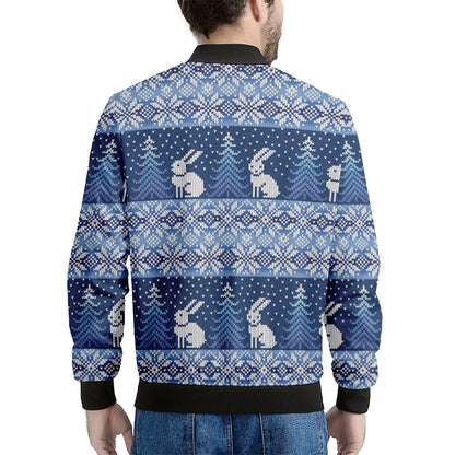 Snow Rabbit Knitted Pattern Print Men's Bomber Jacket