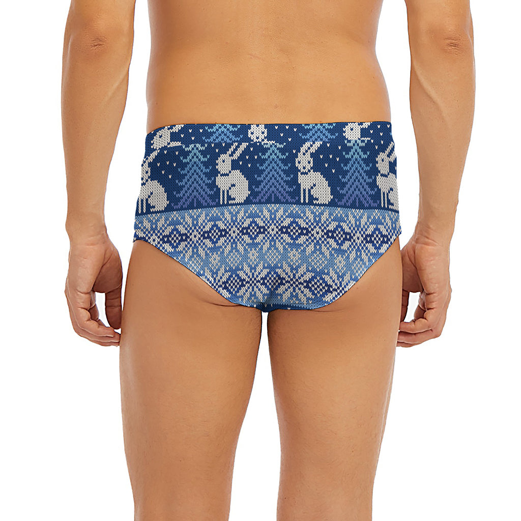 Snow Rabbit Knitted Pattern Print Men's Briefs
