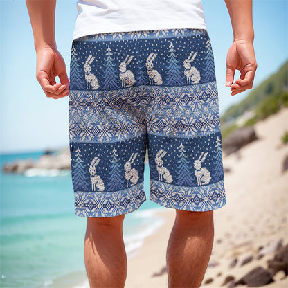 Snow Rabbit Knitted Pattern Print Men's Cargo Shorts