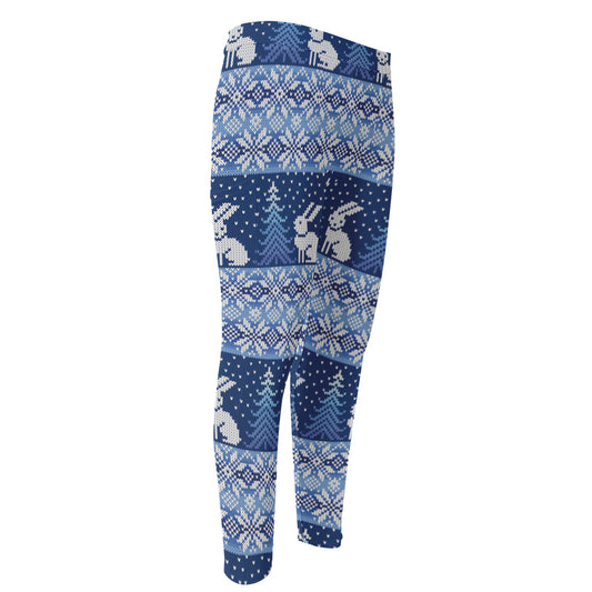 Snow Rabbit Knitted Pattern Print Men's Compression Pants