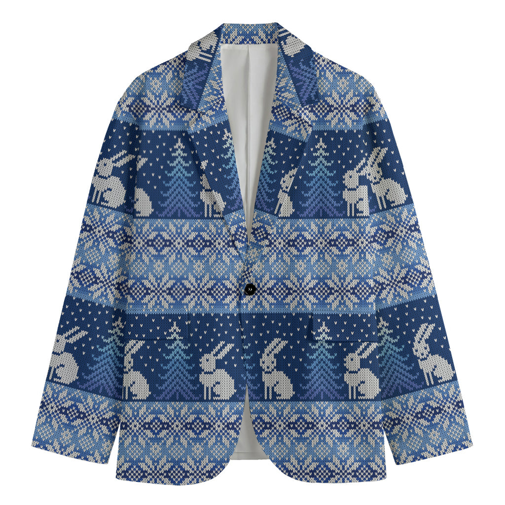 Snow Rabbit Knitted Pattern Print Men's Cotton Blazer