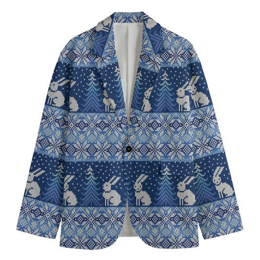 Snow Rabbit Knitted Pattern Print Men's Cotton Blazer