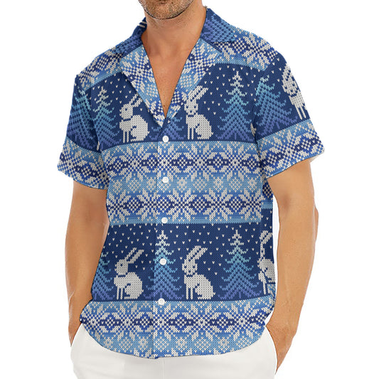 Snow Rabbit Knitted Pattern Print Men's Deep V-Neck Shirt