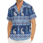 Snow Rabbit Knitted Pattern Print Men's Deep V-Neck Shirt