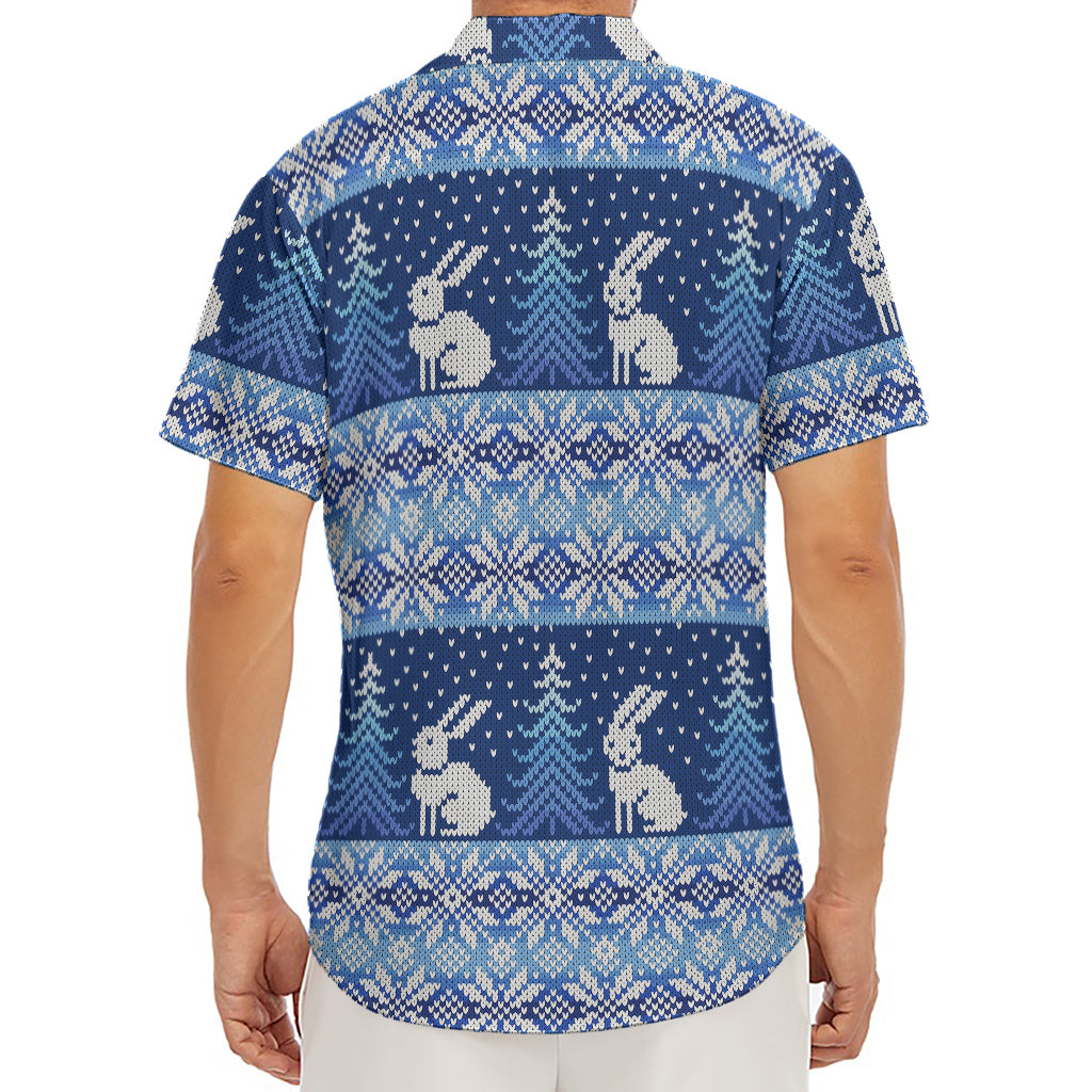 Snow Rabbit Knitted Pattern Print Men's Deep V-Neck Shirt