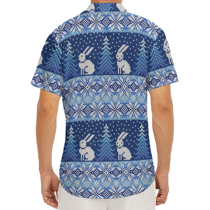 Snow Rabbit Knitted Pattern Print Men's Deep V-Neck Shirt
