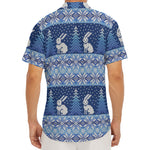 Snow Rabbit Knitted Pattern Print Men's Deep V-Neck Shirt