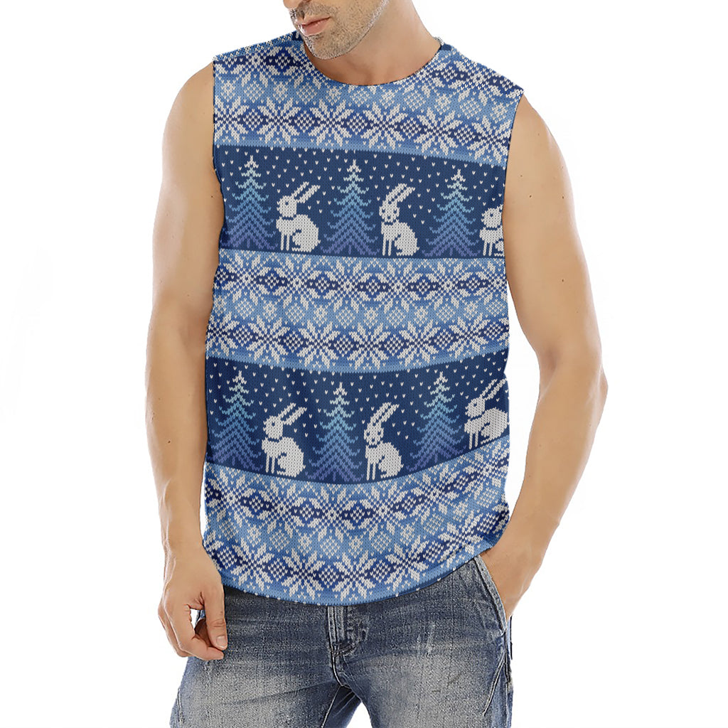 Snow Rabbit Knitted Pattern Print Men's Fitness Tank Top