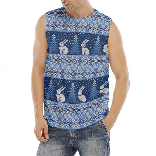 Snow Rabbit Knitted Pattern Print Men's Fitness Tank Top