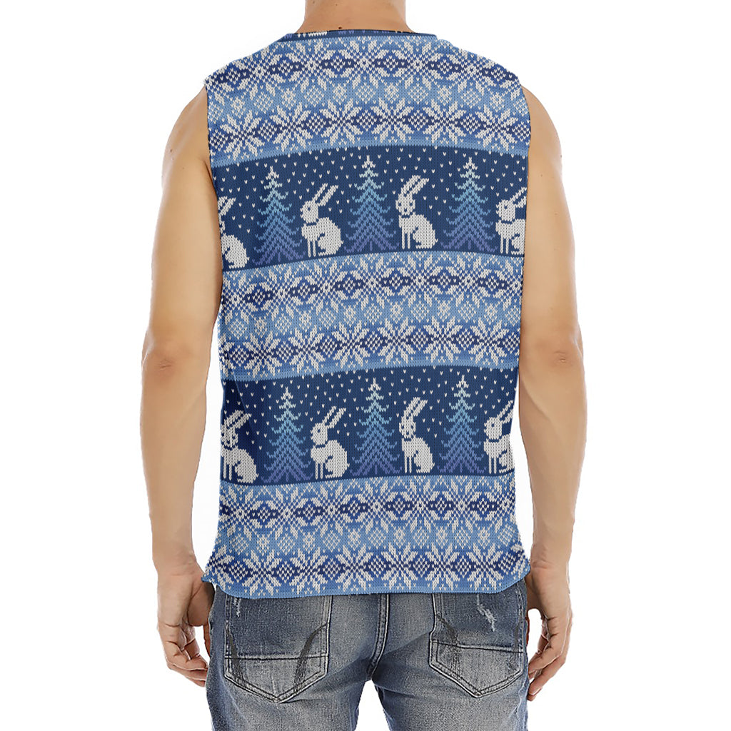 Snow Rabbit Knitted Pattern Print Men's Fitness Tank Top